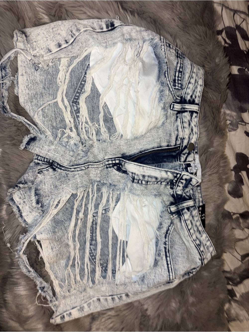 Fashion Nova Light Wash Distressed Jean Shorts with White Underlay